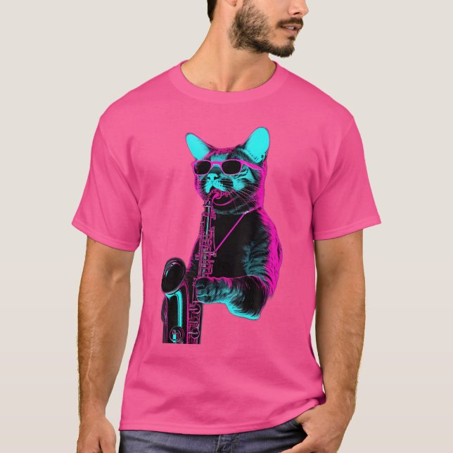 Camiseta Gato Tocando Jazz En Saxofón (Anverso)