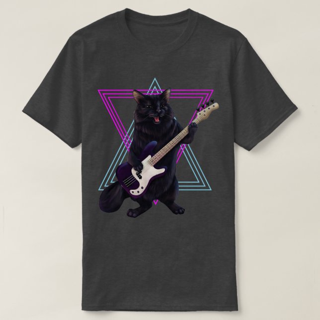 Camiseta Gato tocando la guitarra del bajo  (Diseño del anverso)