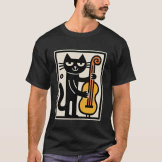 Camiseta Gato tocando música de contrabajo bajo vertical Ar