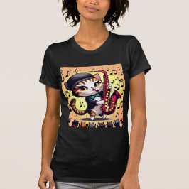 Camiseta Gato tocando música Jazz en saxofón