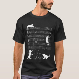 Camiseta Gato tocando nota musical Clave Músico Música Muje