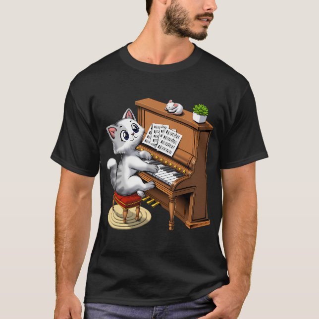 Camiseta Gato tocando piano (Anverso)