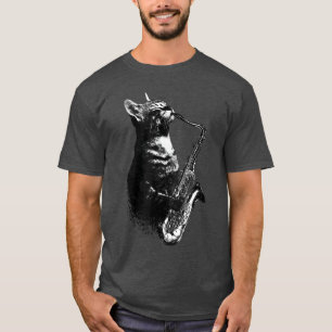 Camiseta Gato tocando saofón Gato divertido Jazz Sa Música 
