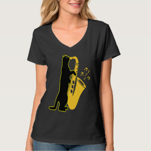 Camiseta Gato tocando saxofón Saxofonista Gato lindo Música