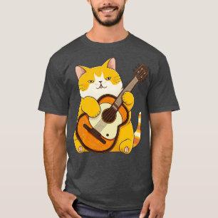 Camiseta Gato tocando un ilustracion de guitarra acústica