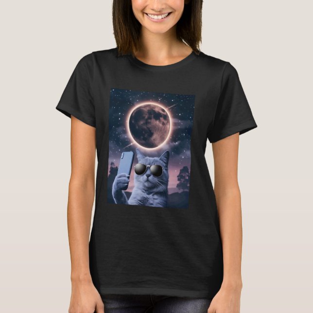 Camiseta Gato tomándose una selfie con Eclipse Lunar Total  (Anverso)