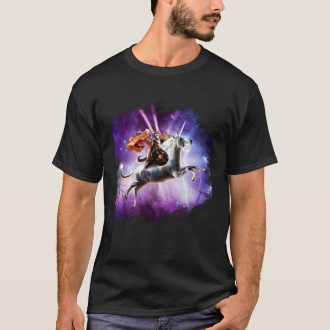 Camiseta Gato Tornado Montando Unicornio Con Bacon (Anverso)