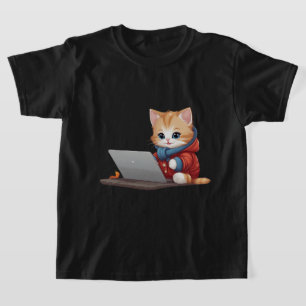 Camiseta Gato trabajando en una laptop, gato usando ropa di
