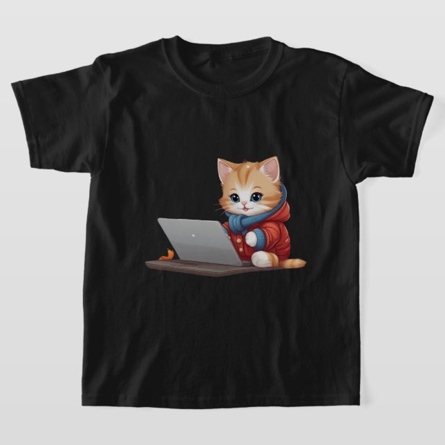 Camiseta Gato trabajando en una laptop, gato usando ropa di (Distribución)