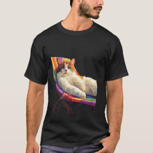 Camiseta Gato Tranquilo Relaxándose En Hamaca Colorida