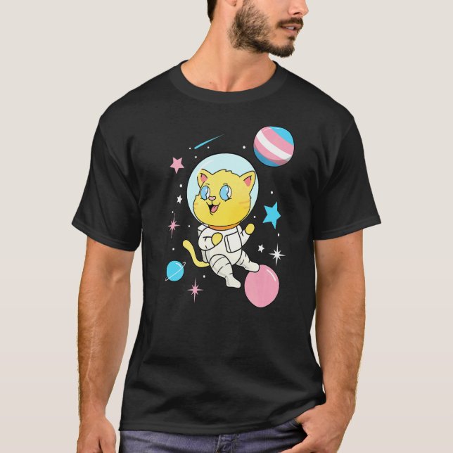 Camiseta Gato Transgénero En El Espacio Orgullo Trans (Anverso)