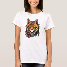 Camiseta Gato Tribal Ornate Hoodie con pluma colorida