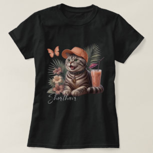 Camiseta Gato Tropical de Pelo Corto con Gorra y Batido de 
