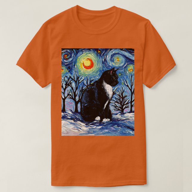 Camiseta Gato Tuxedo de la noche del invierno (Diseño del anverso)
