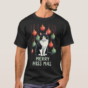 Camiseta Gato Tuxedo de Navidad con Adornos Navideños Merr