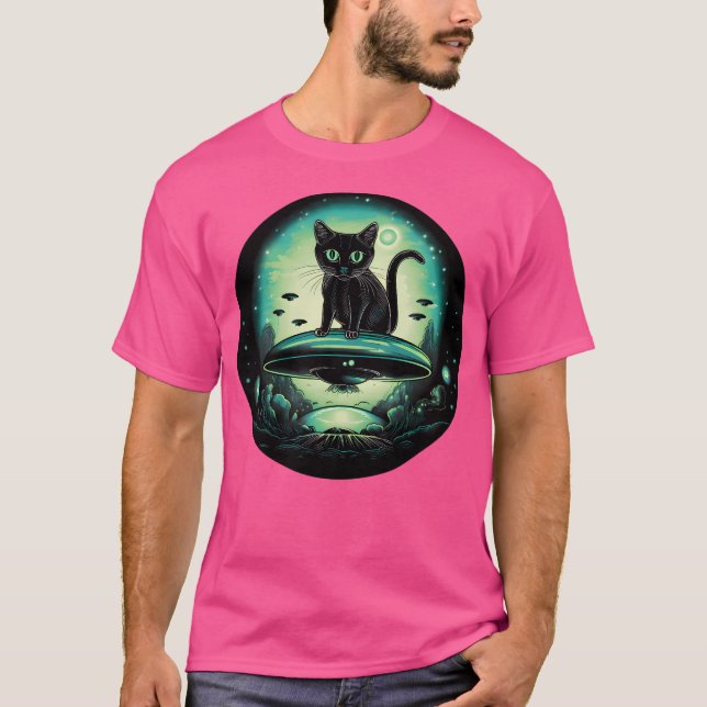 Camiseta Gato Ufo Con Verde Fluorescente (Anverso)