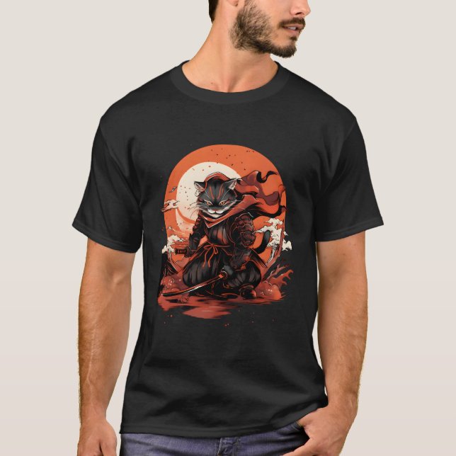 Camiseta Gato Ukiyo-E estilo gato japonés Anime Ninja (Anverso)
