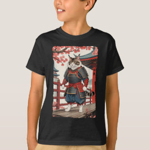 Camiseta Gato Ukiyo-e Samurai Vintage en Kimono Sumi-e Ninj