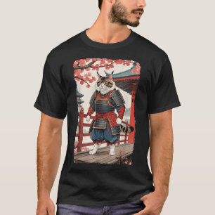 Camiseta Gato Ukiyo-e Samurai Vintage en Kimono Sumi-e Ninj