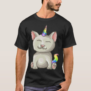Camiseta Gato Unicornio Arcoíris Pixel Feliz Gatito