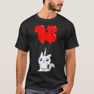 Camiseta Gato Unicornio Lindo 18 Cumpleaños Globo Pa de