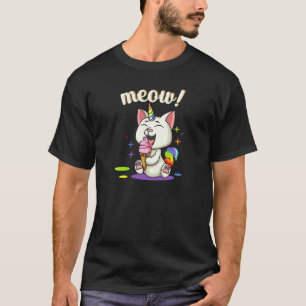 Camiseta Gato Unicornio Lindo Comiendo Helado Pijama de Uni