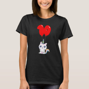 Camiseta Gato Unicornio Lindo Cumpleaños 10 Niños Globo Fie