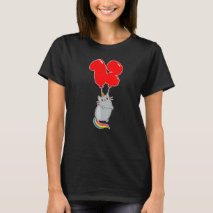 Camiseta Gato Unicornio Lindo Cumpleaños 12 Niños Globo Fie