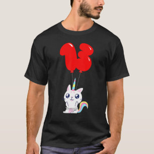 Camiseta Gato Unicornio Lindo Cumpleaños 13 Niños Globo Fie