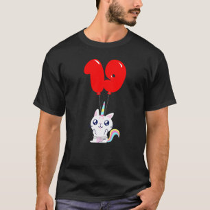 Camiseta Gato Unicornio Lindo Cumpleaños 19 Globos Parte Ni