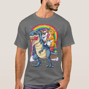 Camiseta Gato Unicornio Montando Dinosaurio T rex Kitten Lo
