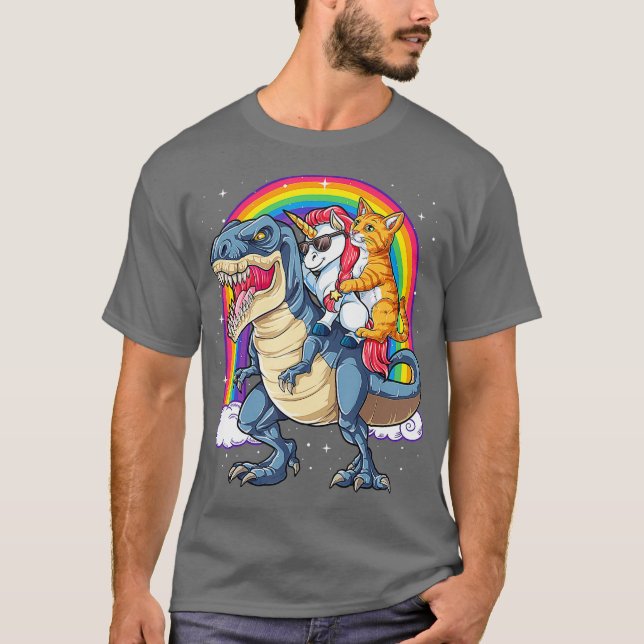 Camiseta Gato Unicornio Montando Dinosaurio T rex Kitten Lo (Anverso)