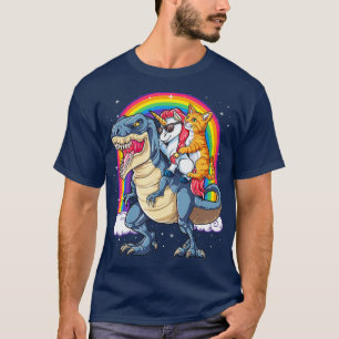 Camiseta Gato Unicornio Montando Dinosaurio T rex Kitten Lo