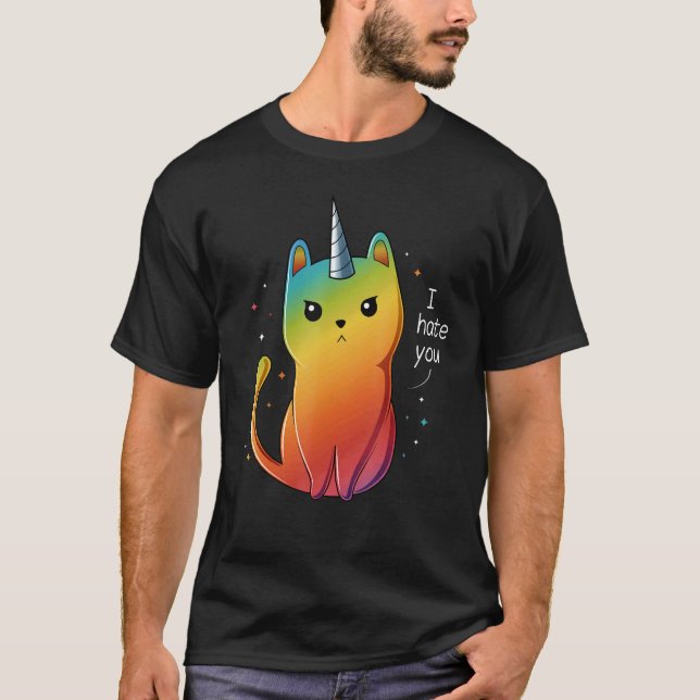 Camiseta Gato Unicornio Te Odio (Anverso)