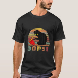 Camiseta Gato ¡Ups! Gato Negro Divertido Derribando Un Vaso