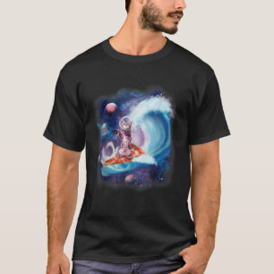 Camiseta Gato Usando Casco Surfando En Pizza Surfboard Funn