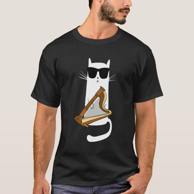 Camiseta Gato usando gafas de sol jugando al arpa (Anverso)