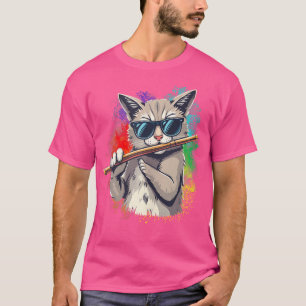 Camiseta Gato usando gafas de sol jugando flauta