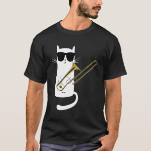 Camiseta Gato usando gafas de sol jugando trombona