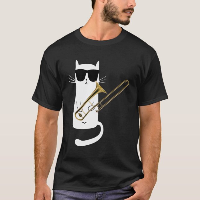 Camiseta Gato usando gafas de sol jugando trombona (Anverso)