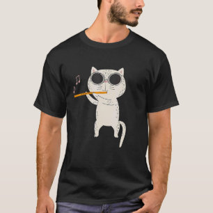 Camiseta Gato Usando Gafas De Sol Y Jugando Flauta