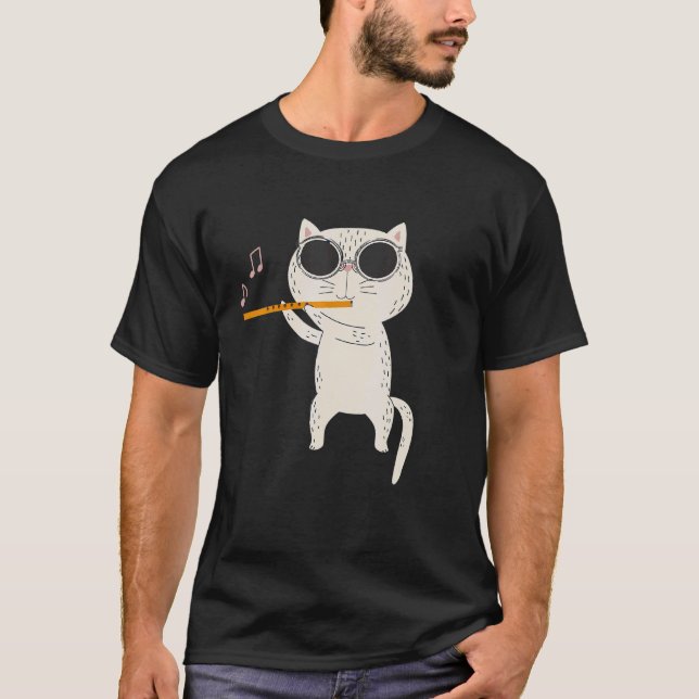 Camiseta Gato Usando Gafas De Sol Y Jugando Flauta (Anverso)