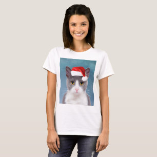 Camiseta Gato usando retrato de Navidades de Santa Hat