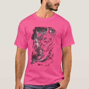Camiseta Gato Vampiro con colmillos y manto a la sombra en