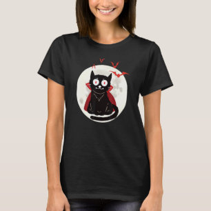 Camiseta Gato vampiro de Halloween Luna llena Murciélagos