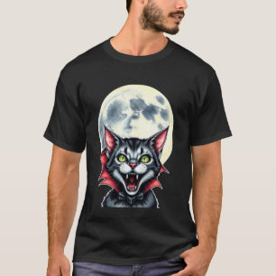 Camiseta Gato Vampiro Divertido Disfraz de Halloween Luna L