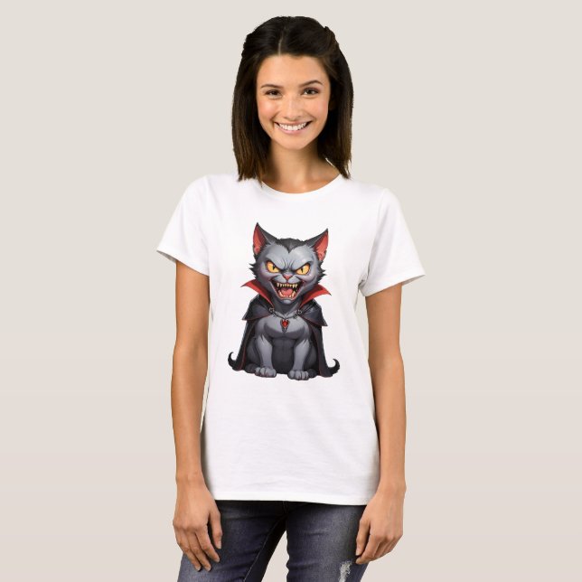 Camiseta Gato vampiro enojado lindo gato gracioso enojado (Anverso completo)