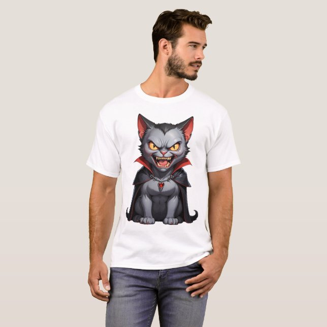 Camiseta Gato vampiro enojado lindo gato gracioso enojado (Anverso completo)