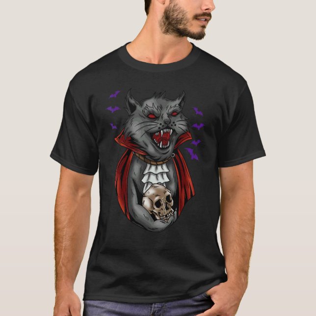 Camiseta Gato vampiro Halloween gótico (Anverso)