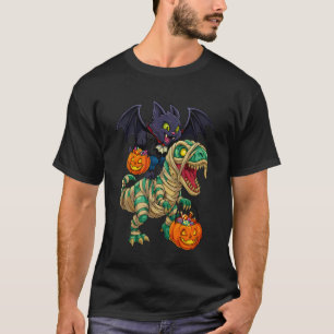 Camiseta Gato vampiro montando Mummy Dinosaurio T rex Hallo